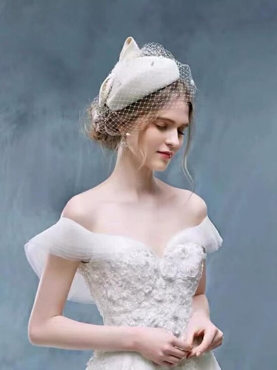 Women\'s Wool Felt Flower Pillbox Hat British Wedding Church Derby Hats White